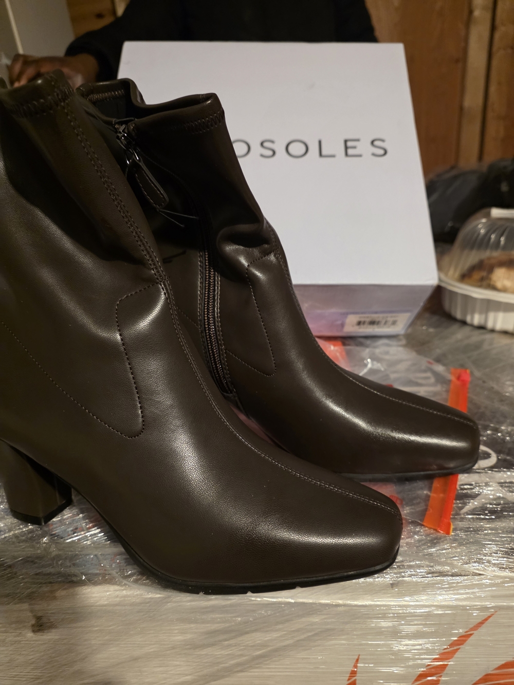 AEROSOLES Dark Brown Square Toe Block Heel Ankle Boots